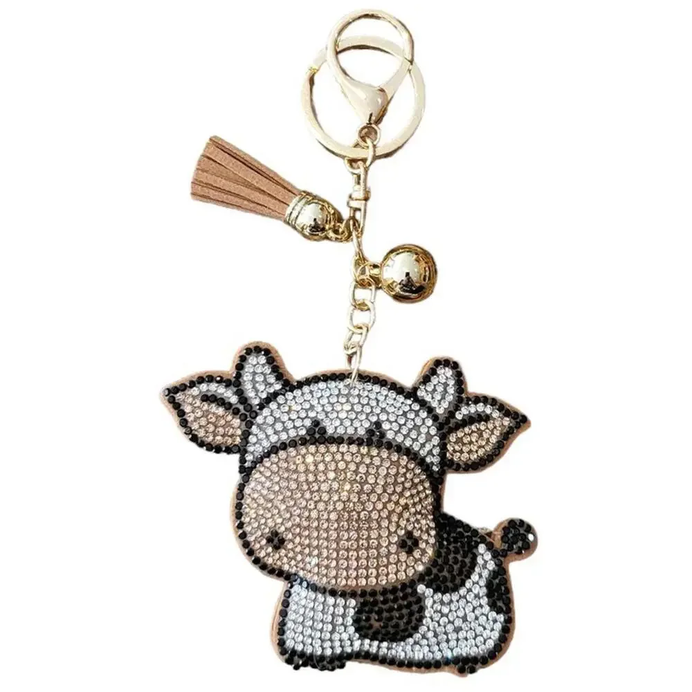 New Bling Black White‎ Spotted Cow Puffy Tassel Keyring Purse Backpack Charm